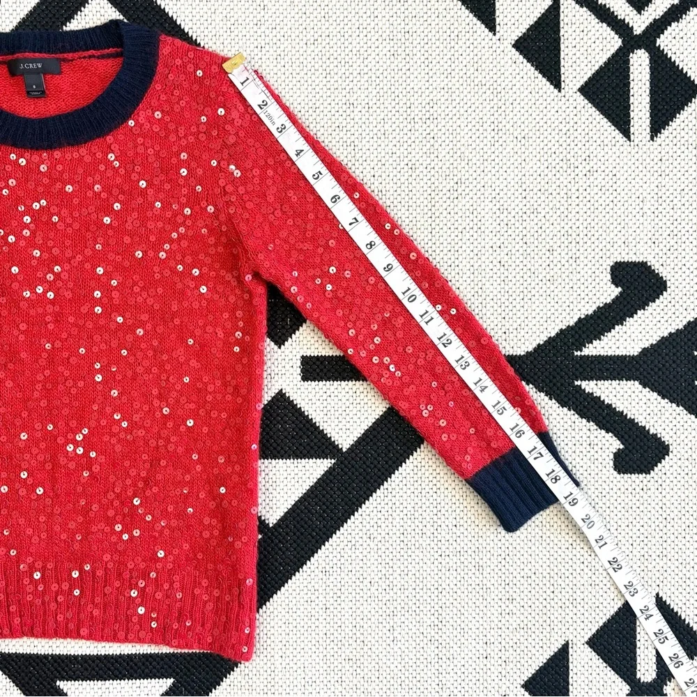 J. Crew Red & Navy Sequin Wool Mohair Blend Crewneck Sweater Small